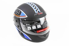 Шлем закрытый 825-1 XS- ЧЕРНЫЙ матовый с рисунком сине-бело-красным "69" (возможны дефекты покраски)