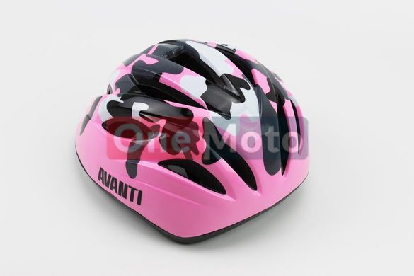 Шлем велосипедный детский, 12 вент. отверстия, системы регулировки по размеру Divider и Run System SRS, розовый "КАМУФЛЯЖ" AV-021