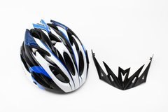 Шлем велосипедный M (54-57 см) съемный козырек, 18 вент. отверстия, системы регулировки по размеру Divider и Run System SRS, черно-бело-cиний AV-01