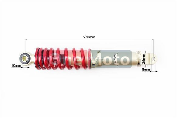 Амортизатор задний GY6/Honda - 275мм*d49мм (втулка 10мм / вилка 8мм) регулир., красный