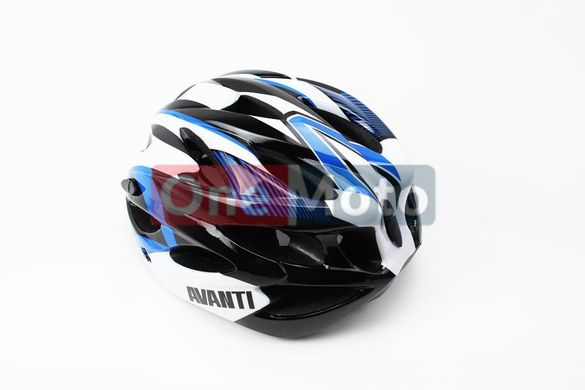 Шлем велосипедный M (54-57 см) съемный козырек, 18 вент. отверстия, системы регулировки по размеру Divider и Run System SRS, черно-бело-cиний AV-01