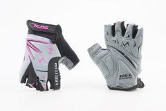 Перчатки детские без пальцев (3-4года) черно-серо-розовые, с мягкими вставками под ладонь SKG-1553
