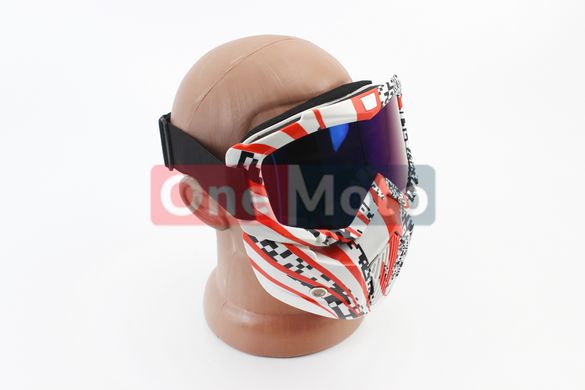 Очки + защитная маска, бело-красно-черная (хамелеон стекло) MT-009