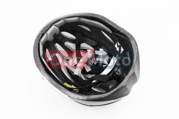 Шлем велосипедный L (58-61 см) съемный козырек, 18 вент. отверстия, системы регулировки по размеру Divider и Run System SRS, черно-бело-красный AV-01