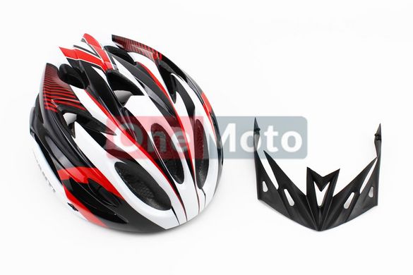 Шлем велосипедный L (58-61 см) съемный козырек, 18 вент. отверстия, системы регулировки по размеру Divider и Run System SRS, черно-бело-красный AV-01