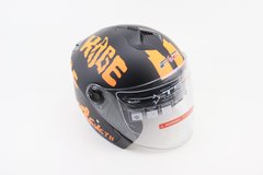 Шлем открытый + откидные очки 707 - ЧЕРНЫЙ матовый с рисунком оранжевым (возможное некорректное закрытие стекла)