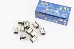 Лампа поворота (белая с цоколем) 12V/10W G18 BA15D (+/- контакты внизу) - 10шт