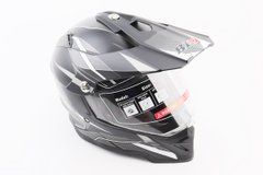 Шлем кроссовый/эндуро/АТV со стеклом BLD-819-7 L (59-60см), ЧЁРНЫЙ матовый с бело-серым рисунком