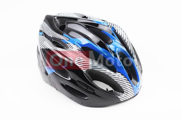 Шлем велосипедный L (54-62 см) съемный козырек, 21 вент. отверстия, системы регулировки по размеру Divider и Run System SRS, черно-сине-белый
