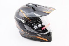 Шлем кроссовый/эндуро/АТV со стеклом BLD-819-7 L (59-60см), ЧЁРНЫЙ матовый с оранжево-серым рисунком