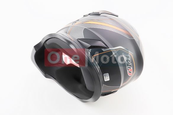 Шлем кроссовый/эндуро/АТV со стеклом BLD-819-7 L (59-60см), ЧЁРНЫЙ матовый с оранжево-серым рисунком