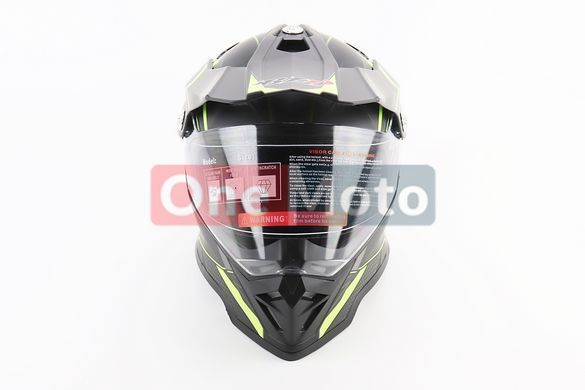 Шлем кроссовый/эндуро/АТV со стеклом BLD-819-7 L (59-60см), ЧЁРНЫЙ матовый с салатово-серым рисунком