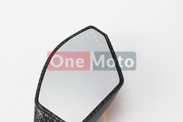Зеркала с поворотниками на мотоцикл "ромб" под два болта к-кт, КАРБОН "длинная ножка" (ССС - знак качества)