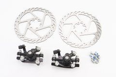 Гальмо Disk-brake переднє (F160/R140мм)+заднє (F180/R160мм), диски 160мм, кріпл. 6 болтів, чорні DX-2018