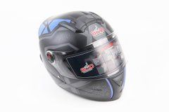 Шлем закрытый (сертификации DOT / ECE) + очки SCO-М61 S (55-56см), ЧЕРНЫЙ матовый с сине-серым рисунком