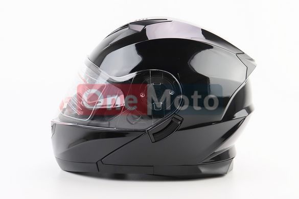 Шлем модуляр, закрытый с откидным подбородком+откидные очки BLD-162 L (59-60см), ЧЁРНЫЙ глянец