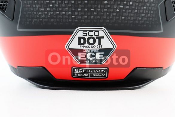 Шолом закритий (сертифікації DOT/ECE) +окуляри SCO-М61 S-ЧОРНИЙ матовий з червоно-сірим малюнком
