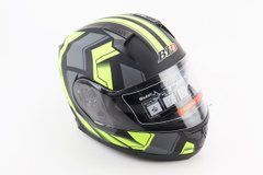 Шлем модуляр, закрытый с откидным подбородком+откидные очки BLD-162 L (59-60см), ЧЁРНЫЙ матовый с салатово-серым рисунком