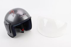 Шлем открытый HK-215, СЕРЫЙ с красным рисунком (незначительные отличия рисунков, возможны дефекты покраски)