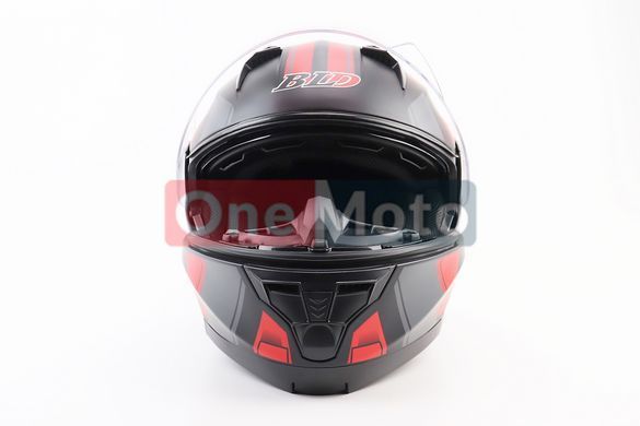 Шлем модуляр, закрытый с откидным подбородком+откидные очки BLD-162 L (59-60см), ЧЁРНЫЙ матовый с красно-серым рисунком