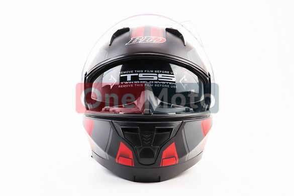 Шлем модуляр, закрытый с откидным подбородком+откидные очки BLD-162 L (59-60см), ЧЁРНЫЙ матовый с красно-серым рисунком