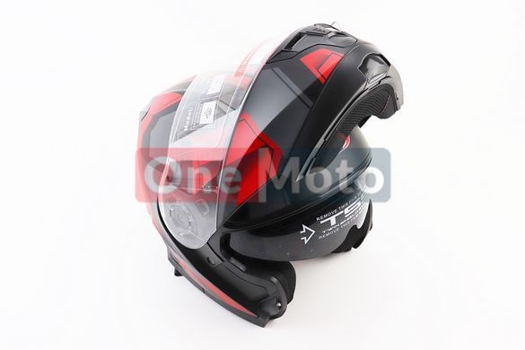 Шлем модуляр, закрытый с откидным подбородком+откидные очки BLD-162 L (59-60см), ЧЁРНЫЙ матовый с красно-серым рисунком