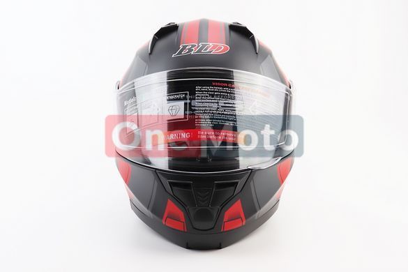 Шлем модуляр, закрытый с откидным подбородком+откидные очки BLD-162 L (59-60см), ЧЁРНЫЙ матовый с красно-серым рисунком