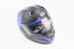 Шлем закрытый (сертификации DOT / ECE) + откидные очки SCO-M67 S (55-56см), ЧЕРНЫЙ матовый с сине-серым рисунком