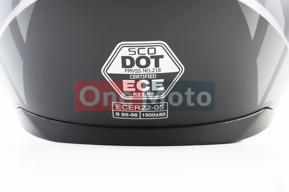 Шлем закрытый (сертификации DOT / ECE) + откидные очки SCO-M67 S (55-56см), ЧЕРНЫЙ матовый с сине-серым рисунком
