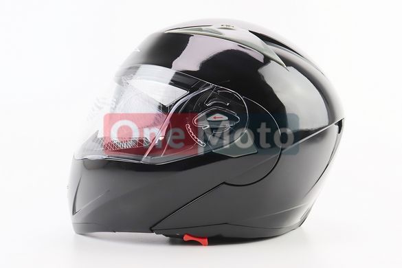 Шлем модуляр, закрытый с откидным подбородком+откидные очки BLD-158 L (59-60см), ЧЁРНЫЙ глянец