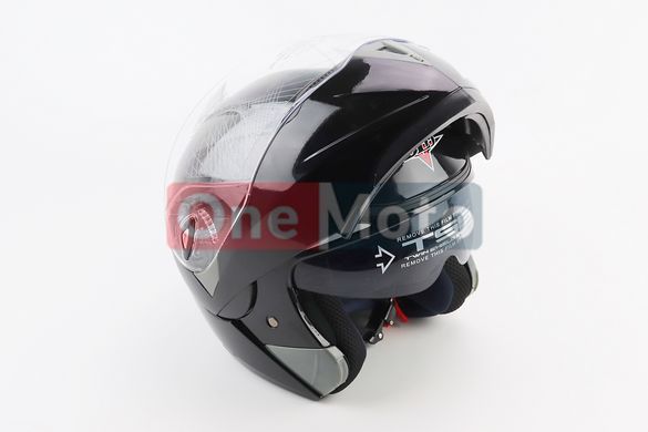 Шлем модуляр, закрытый с откидным подбородком+откидные очки BLD-158 L (59-60см), ЧЁРНЫЙ глянец