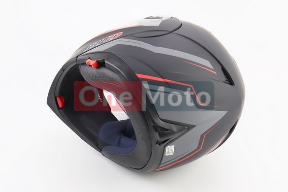 Шлем модуляр, закрытый с откидным подбородком+откидные очки BLD-158 L (59-60см), ЧЁРНЫЙ матовый с красно-серым рисунком