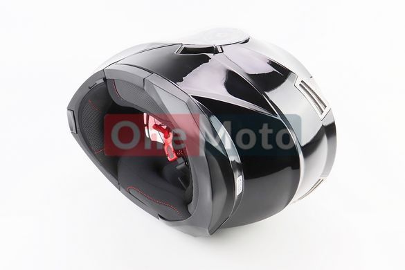 Шлем модуляр, закрытый с откидным подбородком+откидные очки BLD-160 М (57-58см), ЧЁРНЫЙ глянец