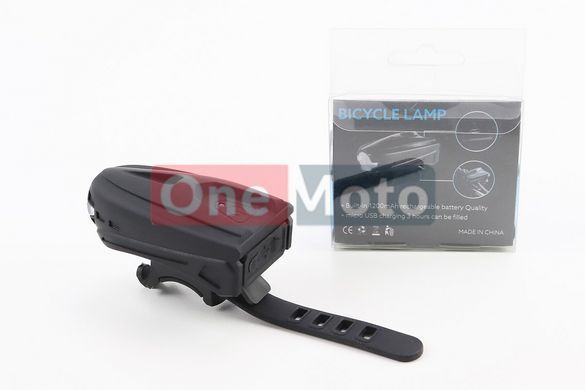 Ліхтар передній 1 діод 250 lumen, Li-ion 3.7V 1200mAh зарядка від USB, з сенсорною кнопкою управління, вологозахисний, чорний MX-026